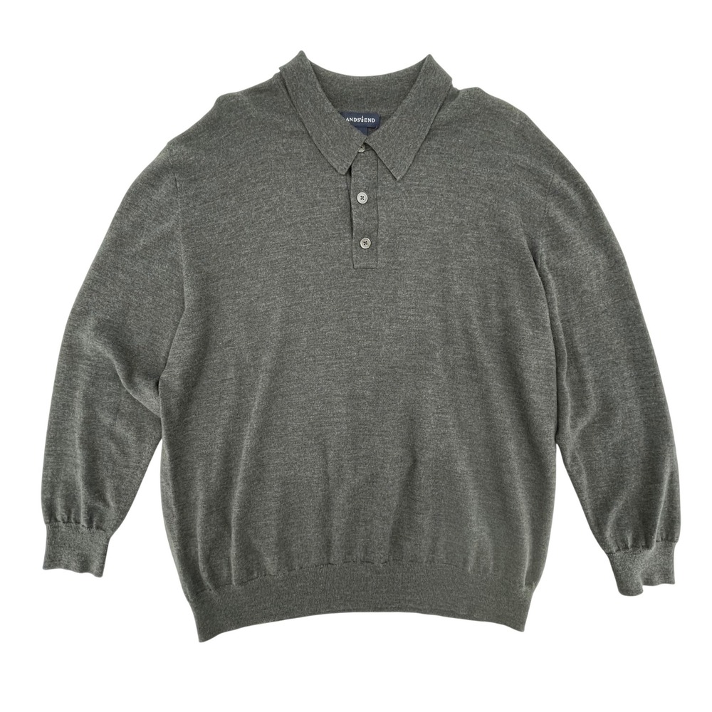 Lands End Vtg. Mens Henley Sweater Sz. XXL Dark Gray 100% Wool Knit Long Sleeve - Picture 6 of 7